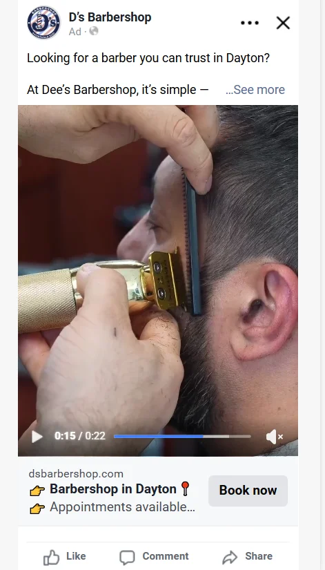 D's Barbershop Dayton haircut Facebook ad by Vigilante Media