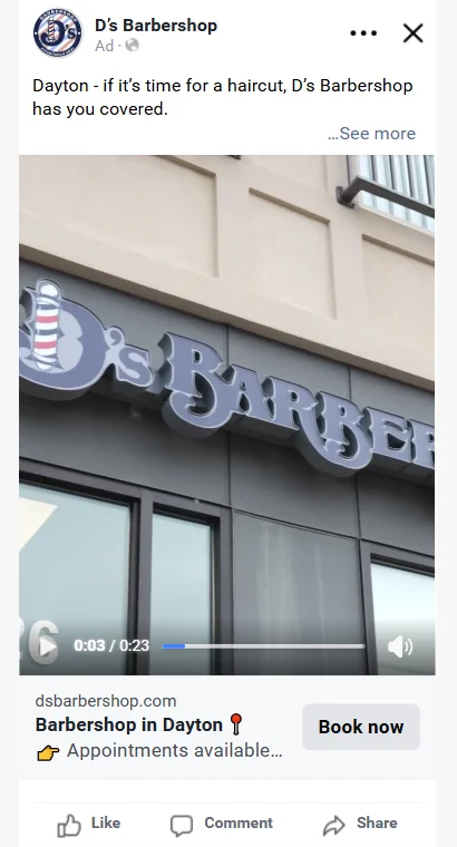 D's Barbershop Dayton Facebook ad by Vigilante Media