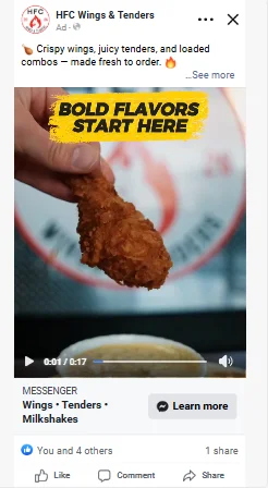 HFC Wings & Tenders Facebook ad by Vigilante Media