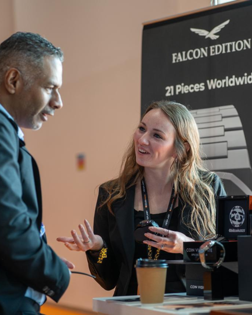 Coin Vigilante team presenting the Falcon Edition watch at a live event