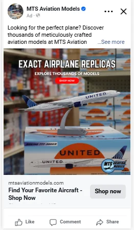 MTS Aviation Models Facebook ad by Vigilante Media